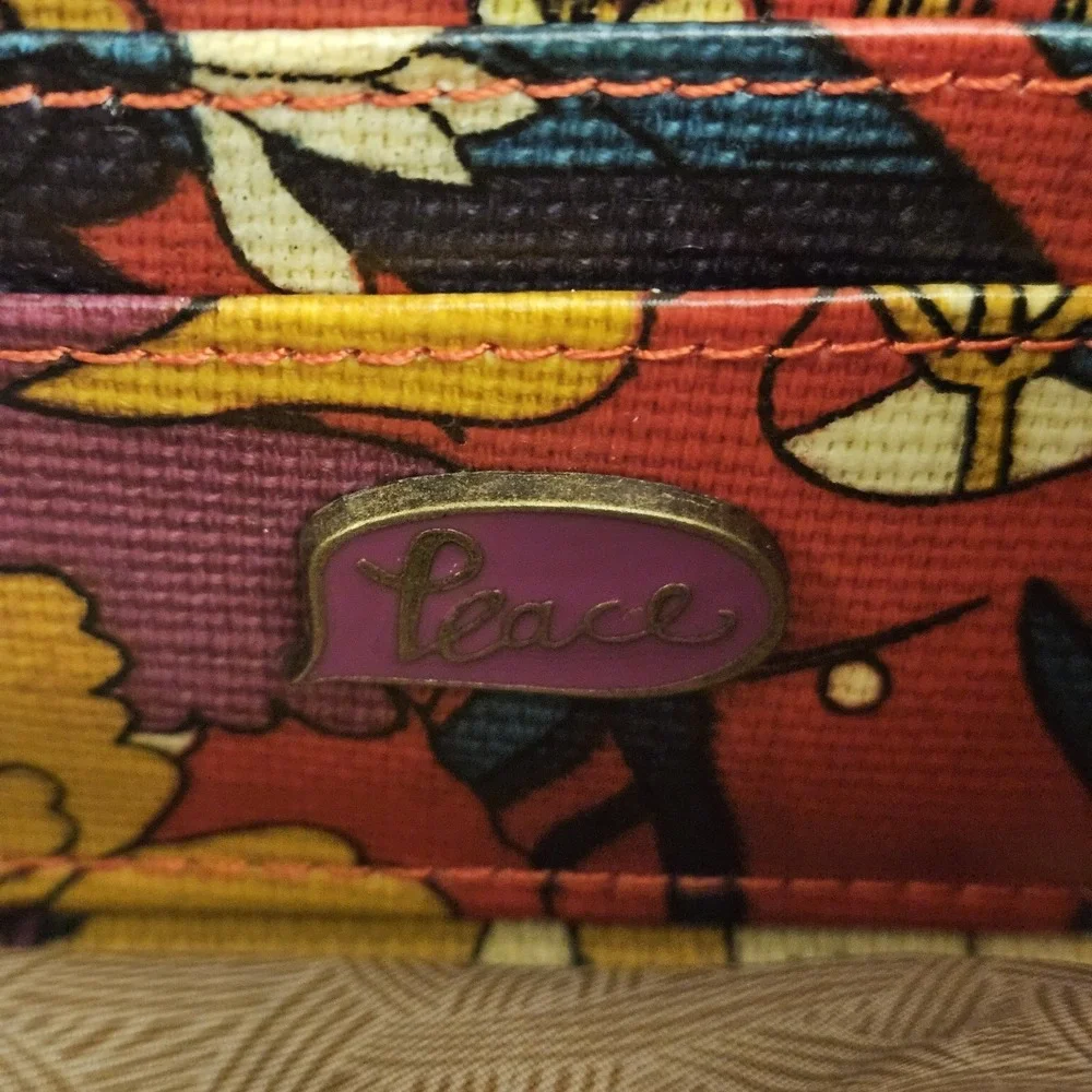 Sakroots Women's Peace Wallet Coated Canvas Floral Embroidered Zip Around Red